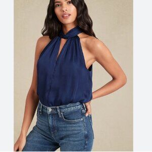 NWT Banana Republic Satin Twist neck top blue size small